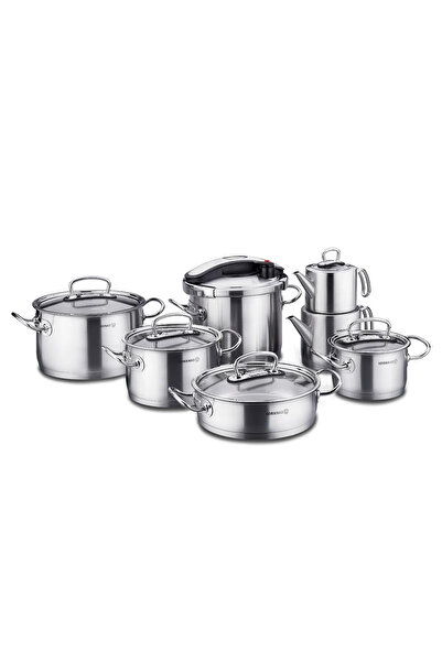 KORKMAZ Pro 15 Parça Paslanmaz Çelik Seti -İNDÜKSİYON TABANLI-