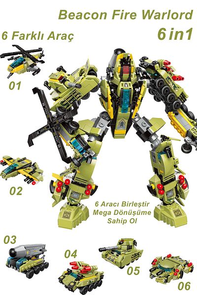 Vagonlife Qman Keeppley 6 in 1 Beacon Fire Warlord - Contains 6 Different Vehicles - Toy Construction Set1108