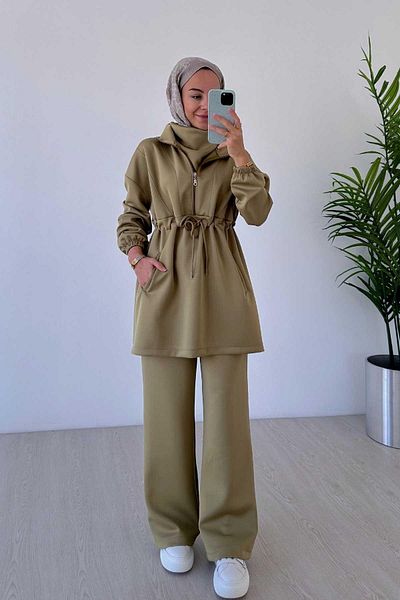 Ka Hijab Oil Green Scuba Fabric Design Collar Set