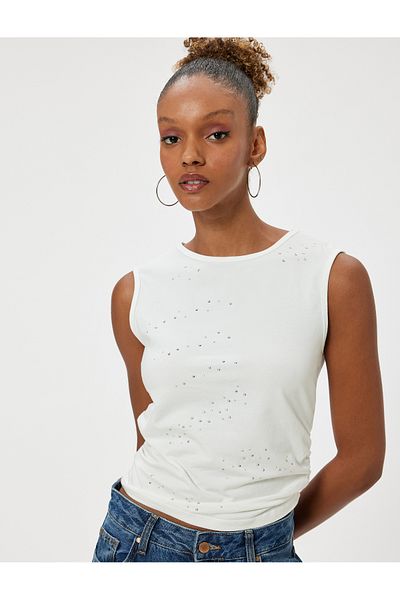 Koton Ärmelloses Tanktop mit Steindetails und schmaler Passform