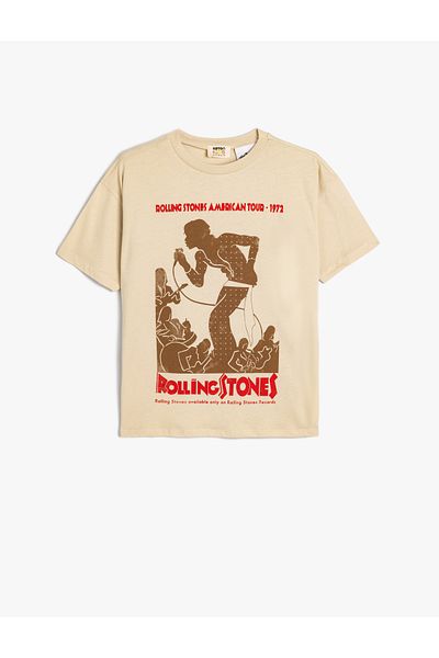 Koton Rolling Stones Licensed Cotton Short Sleeve T-shirt - Crew NecK
