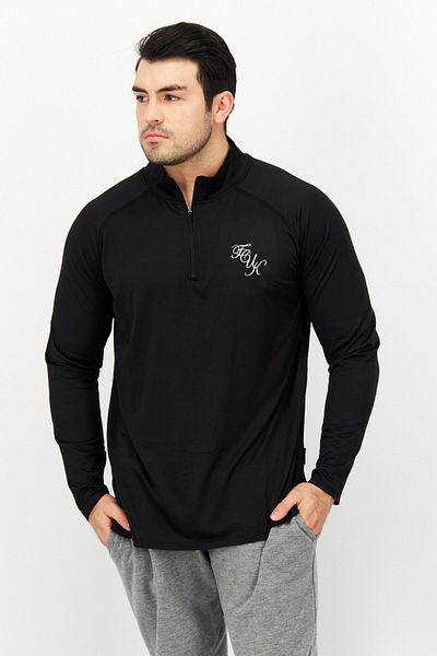 French Connection Men Brand Logo Long Sleeve Half Zip Sweatshirt, Black