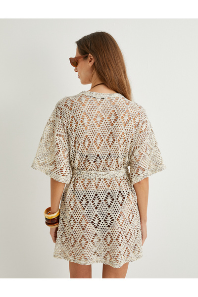 Koton Şahika Ercümen Crochet Kimono - Elbow Length, Short Sleeve and Belt