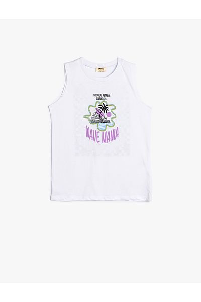 Koton Ärmelloses Tanktop mit Rundhalsausschnitt und Palmenmuster