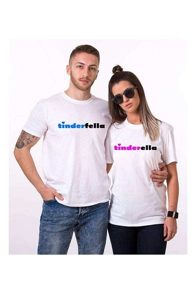 Tshirthane Tinderfella and Tinderella Lover Couple Combination T-Shirt