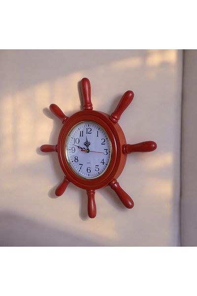 Bahat Antique Cherry Wood Sailor Helm Wall Living Room Office Clock Diameter 38 cm