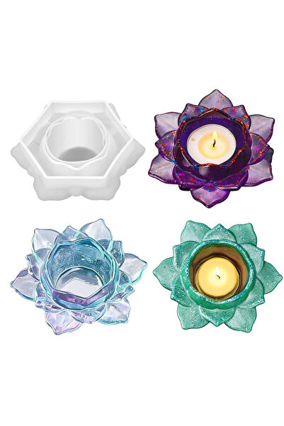 Şenhomee Epoksi silikon reçine mum kalıbı Şamdanlık,lotus çiçeği