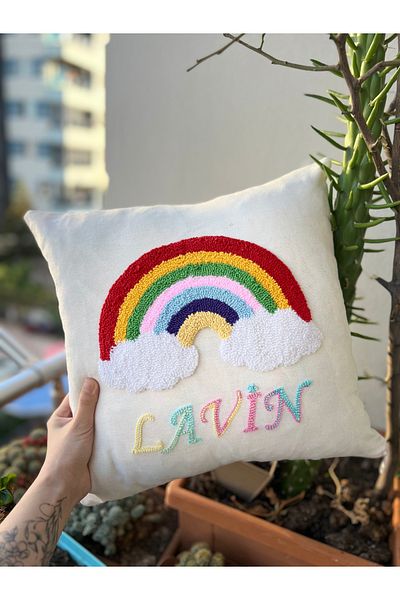 Fiesta Rainbow Throw Pillow Case with Name