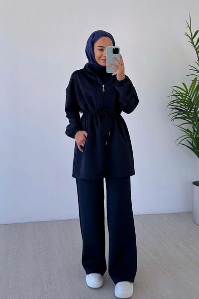 Ka Hijab Navy Blue Scuba Suit - Design Collar