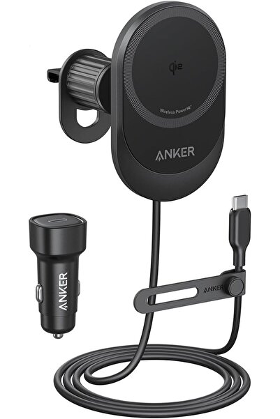 Anker شاحن سيارة لاسلكي MagSafe بقوة 15 وات مع حامل، بزاوية قابلة للتعديل 360 درجة ومغناطيس قوي، أسود