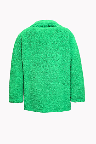 VAGGON Kadın Yeşil Çift Cepli Önü Düğmeli Şal Yaka Peluş Ceket Prm1183