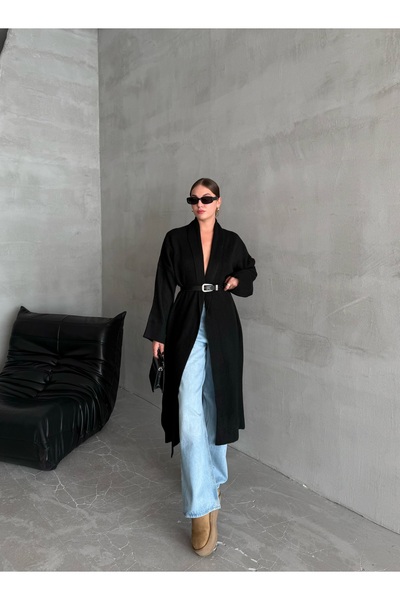 Laluvia Black Sahara Long Plain Cardigan-4164