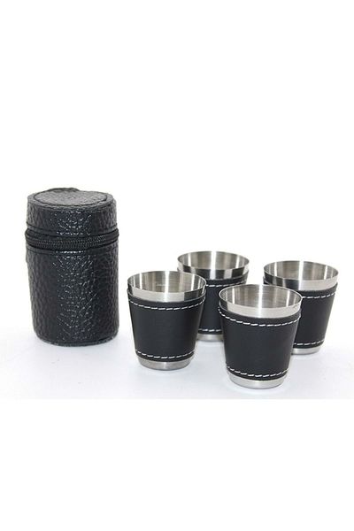 TTY Set of 4 Shot Glasses with Leather Cover