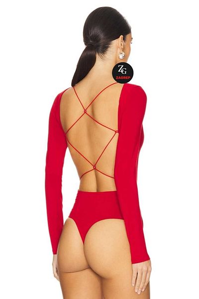 Zagrep Women's Red Backless Cross Spaghetti Strap Silk Jersey Body