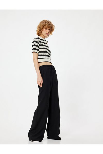 Koton Viscose Blended Wide Leg Trousers - Waist Lace-up
