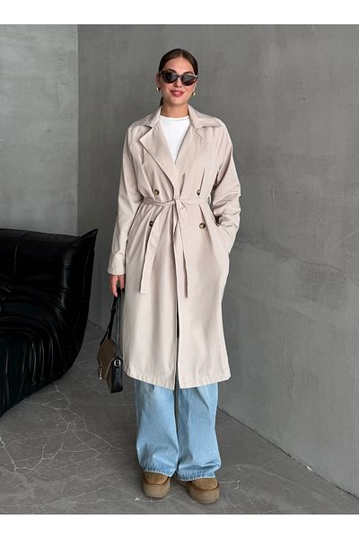 Laluvia Cremefarbener, fließender, ungefütterter langer Trenchcoat