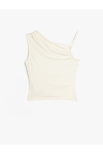 Koton Single Shoulder Sleeveless Asymmetric Collar Draped