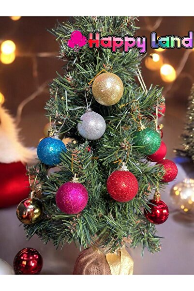 Happyland Christmas Pine Tree Ornament Colorful Glitter Christmas Ball 4 cm 6...