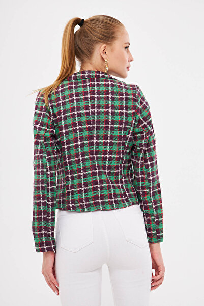 armonika Дамско светло зелено двуредно яке с яка от туид ARM-24K001014