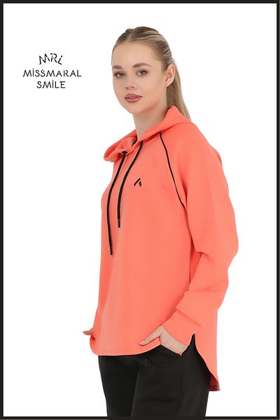 missmaral Women's Tracksuit Top Orange Scuba Hooded Raglan Sleeve Active Sports Sweatshirt