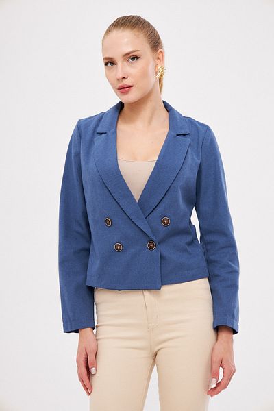 armonika Dámská tmavě modrá dvouřadá bunda Gabardine Crop Jacket ARM-24Y001010