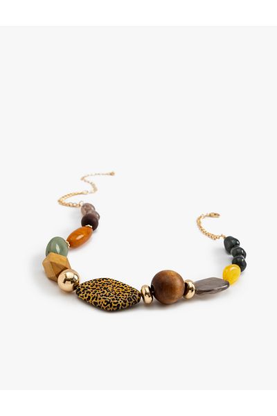 Koton Stone Necklace Wooden Beaded Multicolored