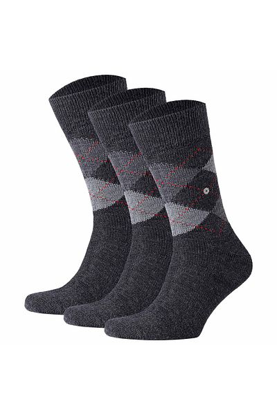 Burlington Herren Socken PRESTON 3er-Pack – Rautenmuster, weich, zum Aufstecken, Einheitsgröße, 40–46