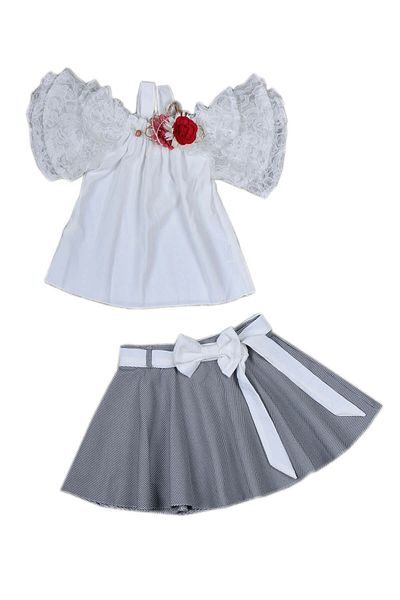 Misse Moda Girl's Skirt Blouse Set Bone