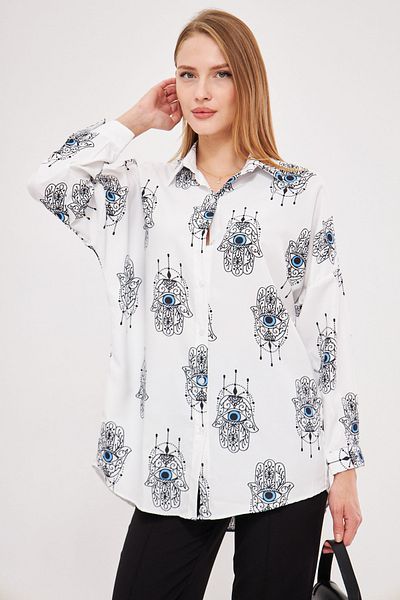 armonika Női világoskék mintás Oversize hosszú alap ing ARM-22Y001148