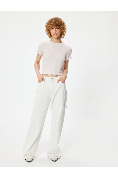 Koton Crew Neck Slim Fit Crop T-Shirt - Wrap, Short Sleeve