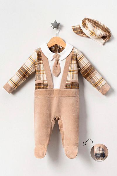 TRENDİMİZBİR Baby Boy Beige Royal Hat Jumpsuit