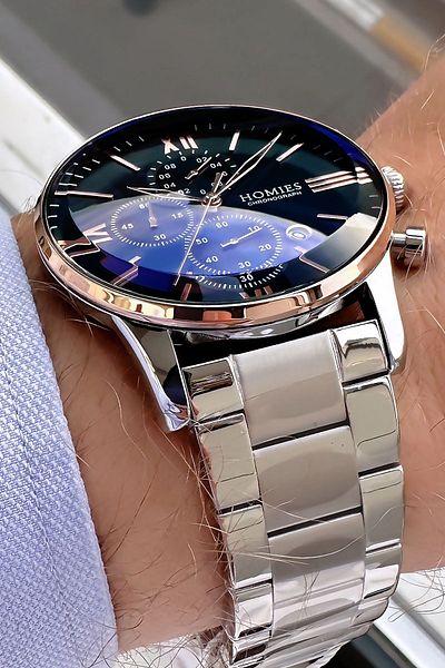 Homies Men's Silver Color Waterproof Wristwatch - Gift Bracelet with Steel Cord Hm2559C1