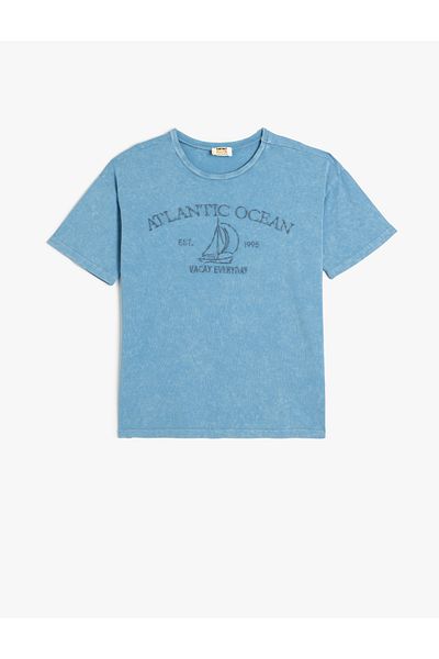 Koton Tricou din bumbac cu decolteu - mânecă scurtă, imprimat cu tematică marină
