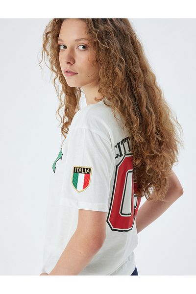 Koton Cotton Oversize T-Shirt - Back Printed, Slogan, Crew Neck, Short Sleeve