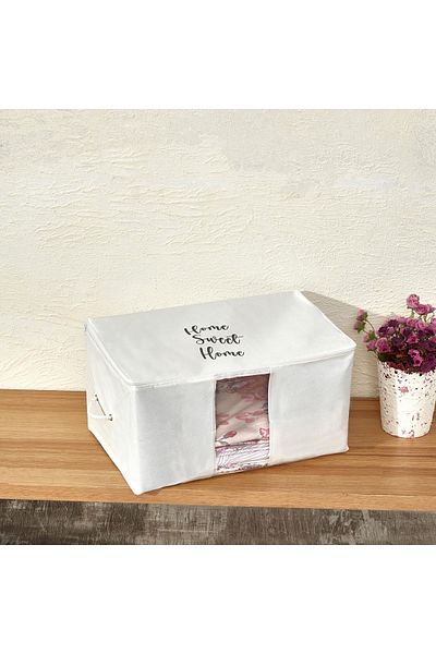 PRENDİ HOME Large Size White Pvc Detailed Home Sweet Home Printed Storage 64 X 40 X 35