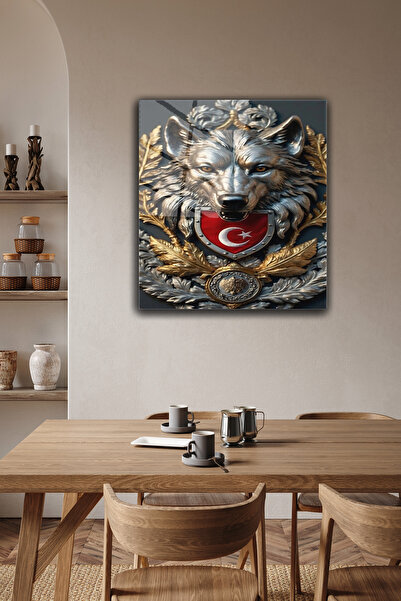 Black Bozkurt Patterned, 4 mm Tempered Tempered Glass Table