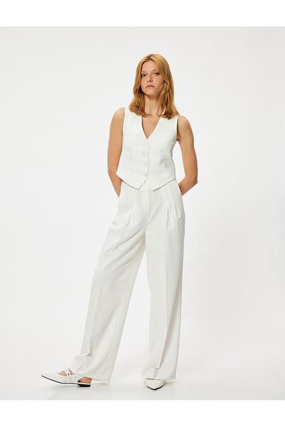 Koton High Waist and Pleat Detailed Textured Viscose Palazzo Trousers - Pocketed