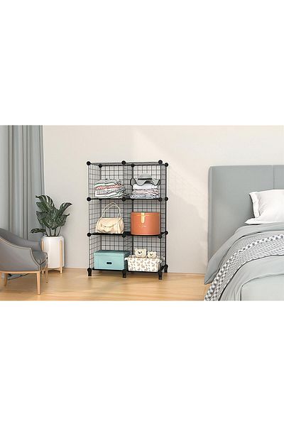 devigo 6-Section Shelf with Decorative Wire Cage Design - Multi-Purpose Wire Cabinet
