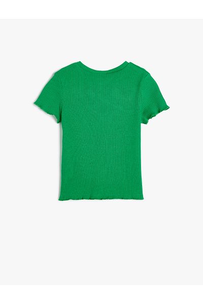 Koton Tricou cu mânecă scurtă din bumbac - Imprimat cu slogan, striat, decolteu