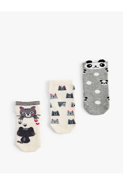 Koton Set de 3 șosete din amestec de bumbac cu model de pisici