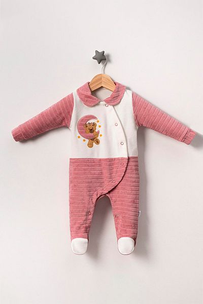 TRENDİMİZBİR Baby Girl Bear Embroidered Jumpsuit - Dried Rose