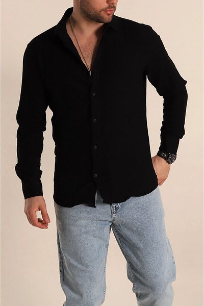 ModaLy Moda Мъжка риза Seersucker Oversize, черна, 267171