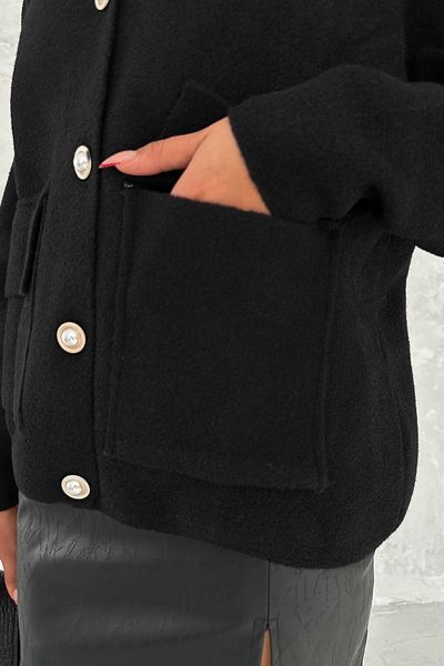 FEMELLE Cardigan de damă, negru, mărime standard, cu glugă, cu nasturi perle, tricotaje supradimensionate