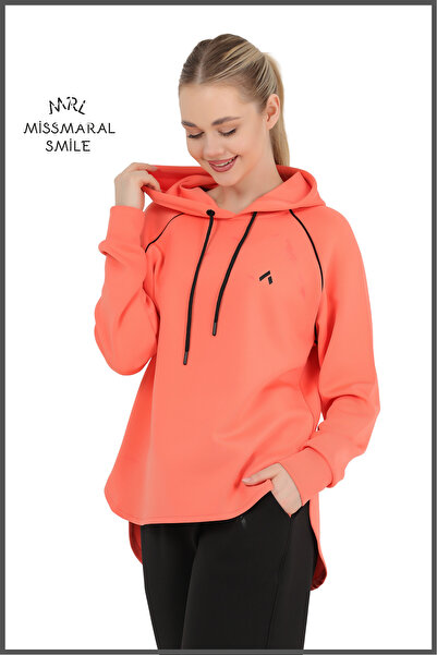 missmaral Women's Tracksuit Top Orange Scuba Hooded Raglan Sleeve Active Sports Sweatshirt