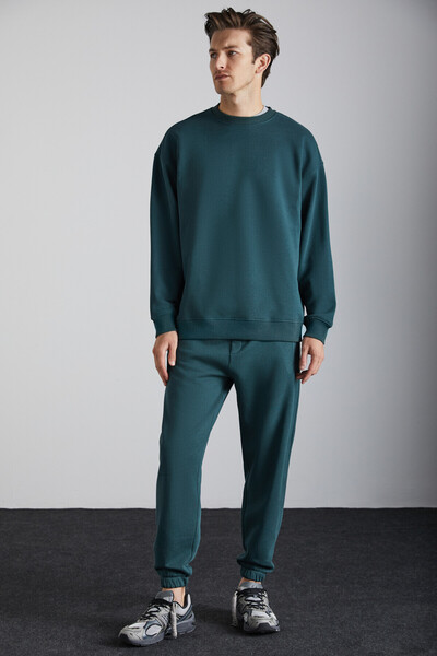 GRIMELANGE Kyoto Erkek Yumuşacık Kumaşlı Lastikli Paça Relaxed 3 Iplik Organik Pamuklu Yeşil Eşofman Altı