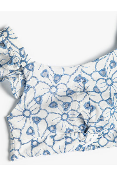 Koton Crop Bluz Askılı Fırfırlı Çiçek Desenli Fisto Detaylı