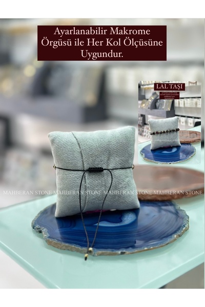 MAHBERAN STONE Naturel Kesim Lal Taşı Bileklik Ayarlanabilir Makrome Örgülü Doğal Taş Bileklik Kök Çakra Bileklik