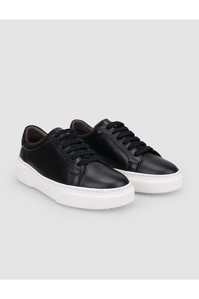 Cabani 100% Genuine Leather Black Lace-Up Women's Sports Shoes