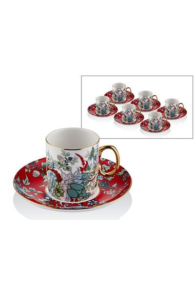 LAMEDORE Scarlet Porcelain - 12 Pieces Coffee Cup Set for 6 People