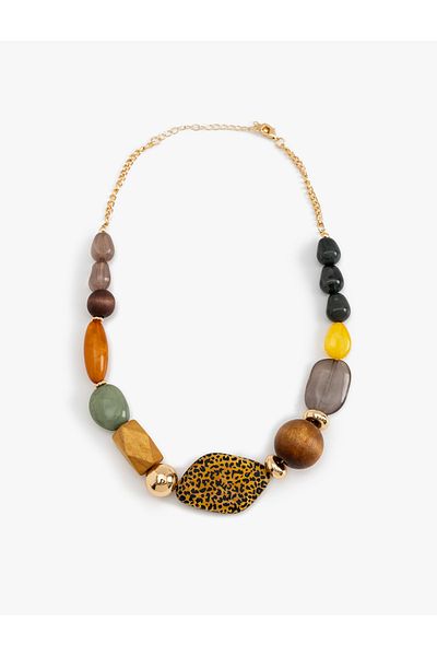 Koton Stone Necklace Wooden Beaded Multicolored
